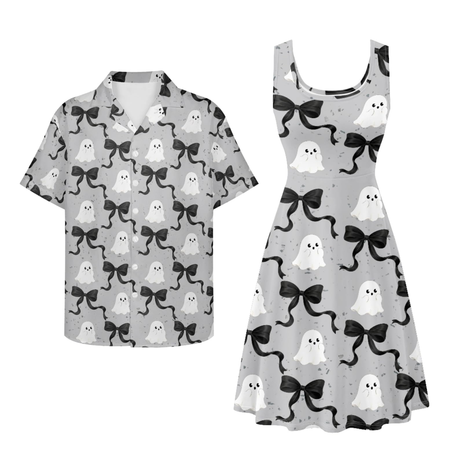 Dreaweet Summer Dresses for Women A-Line Sleeveless Flowy Sun Dresses,Men's Casual Button-Down Shirts,Couple Matching Outfits
