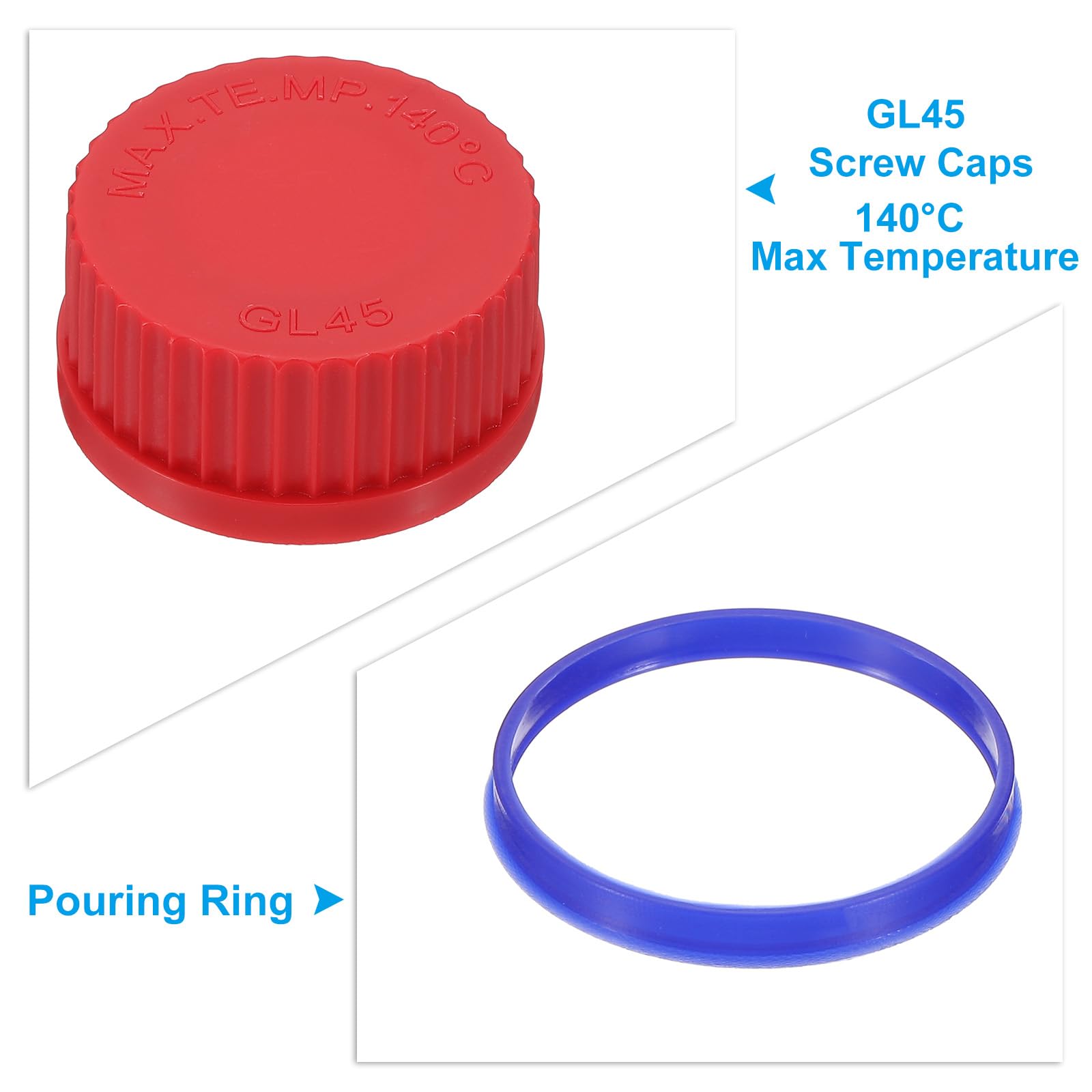 PATIKIL 10 Pcs GL45 Screw Caps, 45mm Polypropylene Cover Seal Screw Cap Thread Media Bottles for GL45 Media Bottles Glass, Red — Amazon image 5