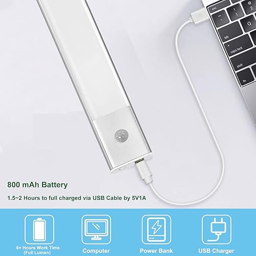 Miniatura 7 de CRISETEK Luces LED con sensor de movimiento, luz debajo del gabinete, iluminación de armario, luces nocturnas recargables tipo C para armario de