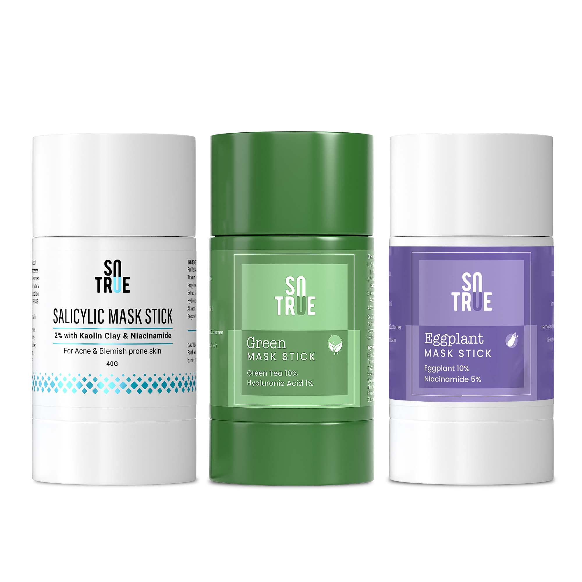 Sotrue Green Tea Cleansing, Eggplant & Salicylic Acid Face Mask Stick | For Blackheads, Oil Control, Anti-Acne & Anti-Ageing | Purifying Solid Clay Detox Mud Mask