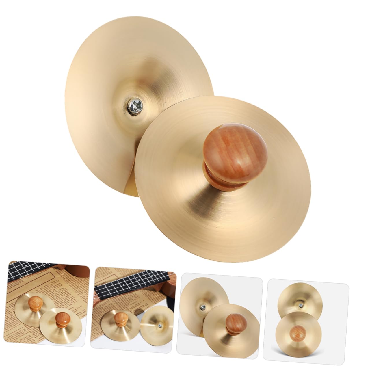 ERINGOGO Finger Cymbals for Boys and Girls 9cm Small Hand Percussion Cymbals Wood Handle for Early Music Learning