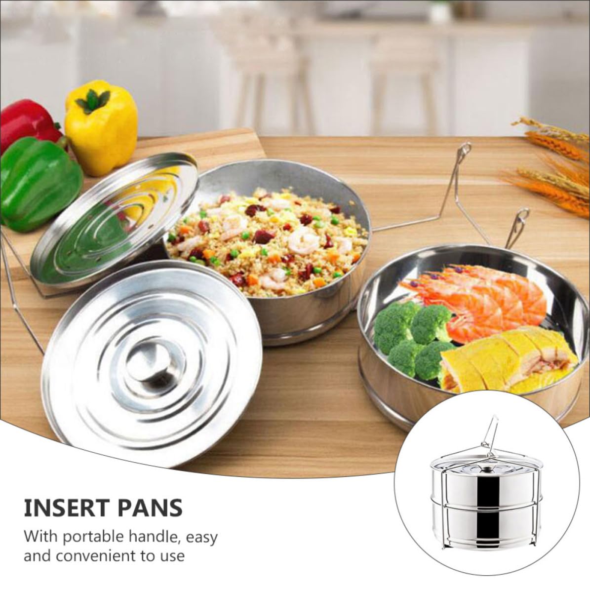 Vaporera de Doble Capa de Acero Inoxidable Plata para Cocinar al Vapor