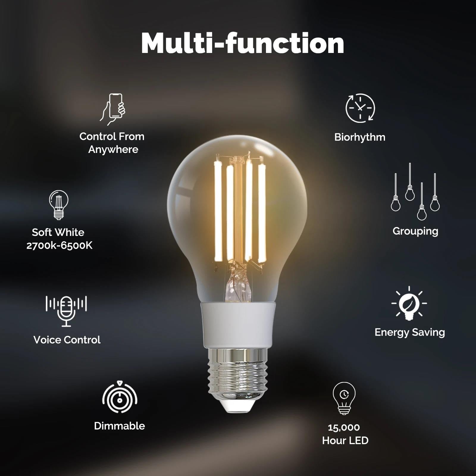 Ampoule Filament Intelligente Éclairez Votre Maison Facilement Avec Scène E27 Économie D'énergie Personnalisez La Lumière Par Temps 7W Contrôle Via L'application Tuya,3pcs