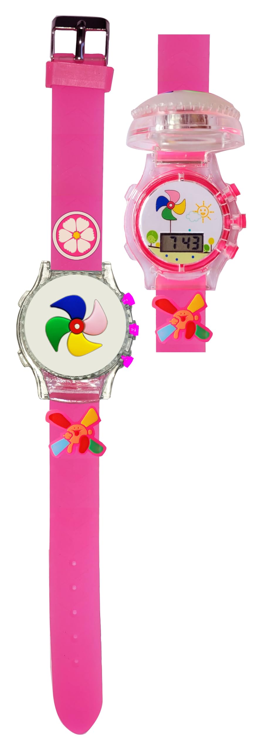 Dreamy Designs Soft Rubber Silicone Disco Light with Spinner Cartoon Cap Cover Digital Kids Non Breakable Wrist Watch - Pack of 1 (Wave Pink) (B0CTQQ4KB3) Amazon Price History, Amazon Price Tracker