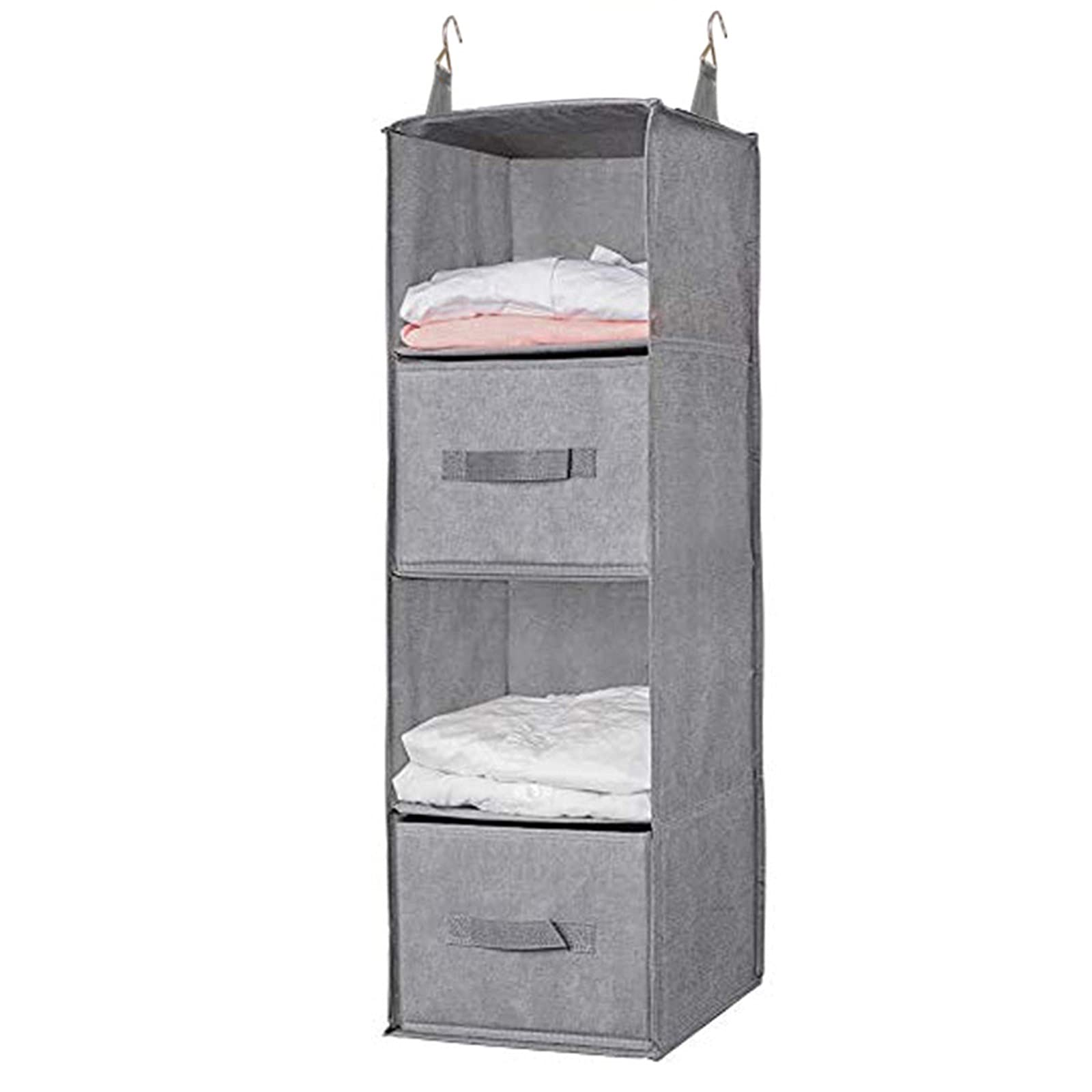 Hängeorganizer Hängeaufbewahrung mit Fächern, Multifunktionale Hängeregal Kleiderschrank Organizer Aufbewahrung mit 2 Metallhaken (Gelb,4 Ebenen mit 2 Schubladen)