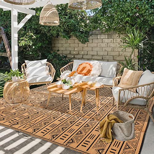 Reversible Outdoor Rugs for Patio Decor 5x8ft Waterproof Portable Outdoor Carpet Mat Large Plastic Straw Rug Geometric Bohemian Area Rug for Patio Clearance RV Camping Picnic Beach Backyard