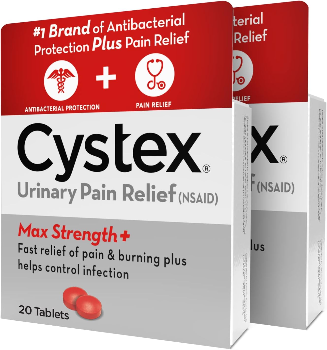 Cystex UTI Pain Relief, Maximum Strength Urinary Tract Infection Treatment, Relieves Pain and Urgency of Urinating, 20ct, Twin Pack