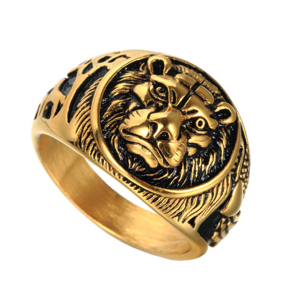 HIJONESHombre Acero Inoxidable Gótico Biker Lion Signet Anillo