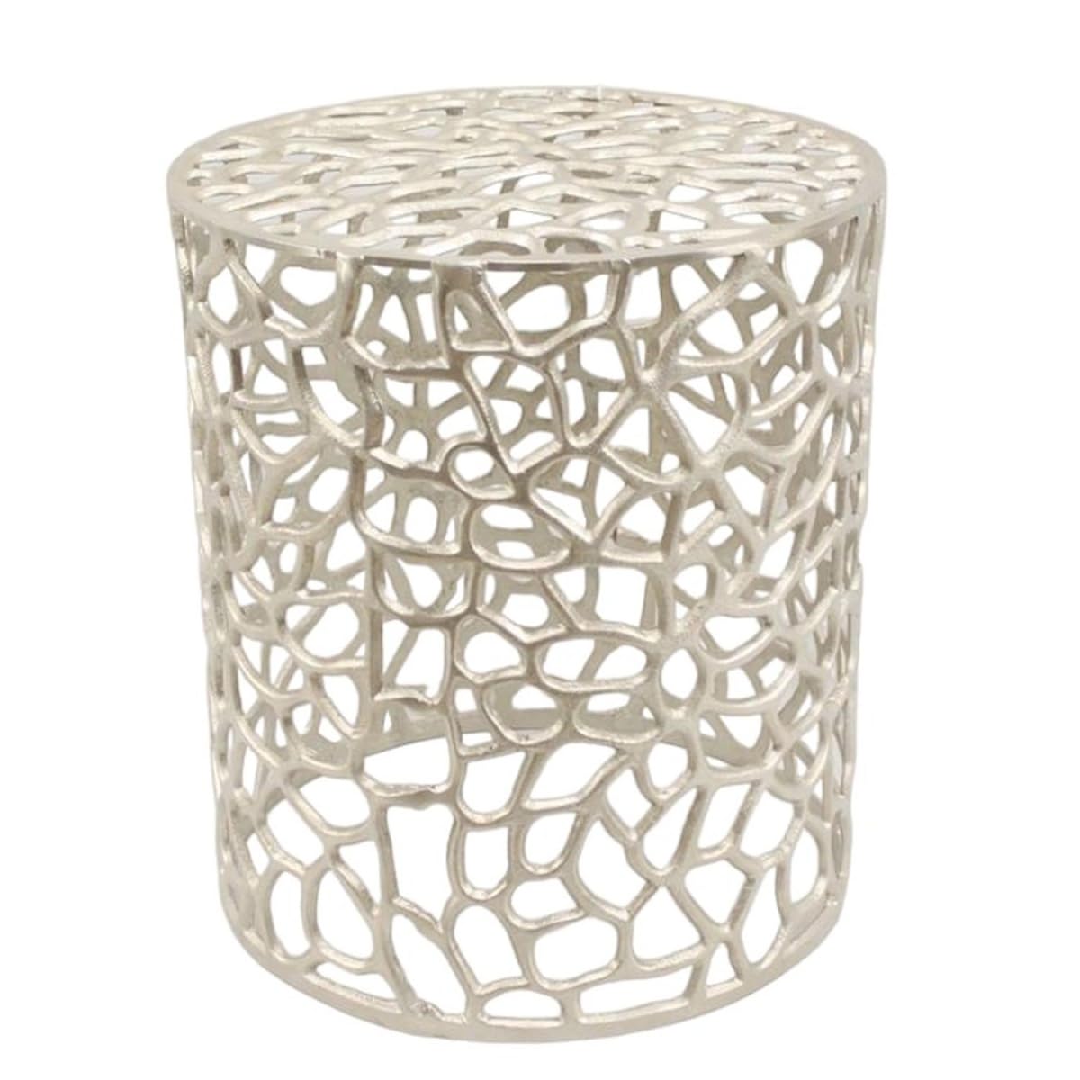 Casa Moro Orientalischer Beistelltisch DILA 2er Set Silber rund aus massiv Aluminium handgegossen | Kunsthandwerk Pur | Designer Metall Couch-Tisch im marokkanischen Stil | AL-6399