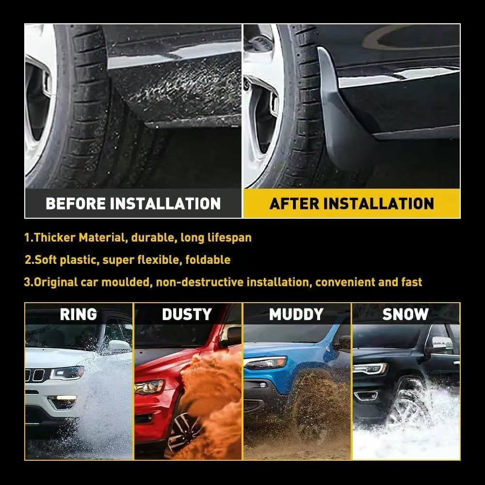 4 Pezzi paraspruzzi paraspruzzi per Jeep Gladiator JT 2019 2020 2021 2022 paraspruzzi in Gomma Anteriori e Posteriori per Auto