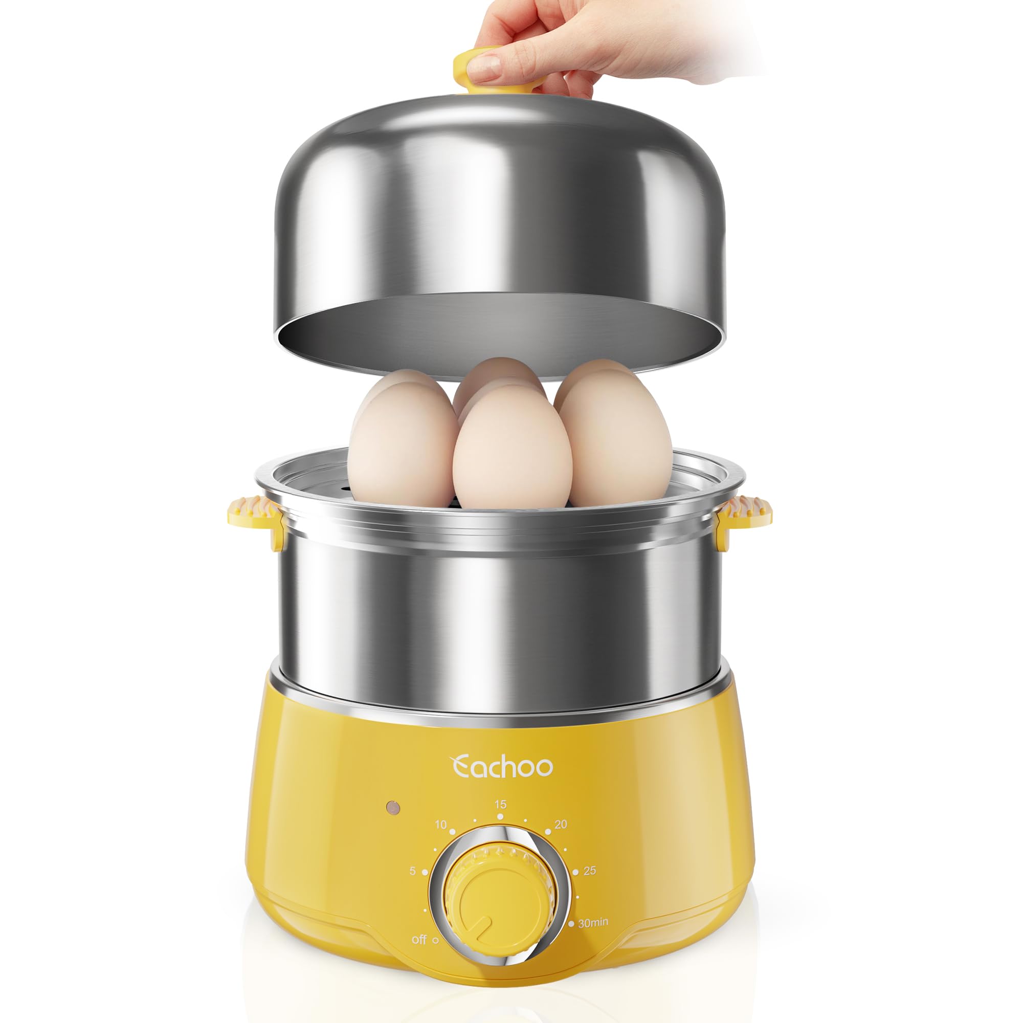 Hard Boiled Egg Cooker - CACHOO 14-Egg Rapid Stainless Steel Egg Boiler with 30-Min Timer & Auto Shut Off, Compact Electric Vegetable Steamer for Cooking, Dishwasher Safe, Beige — view 10