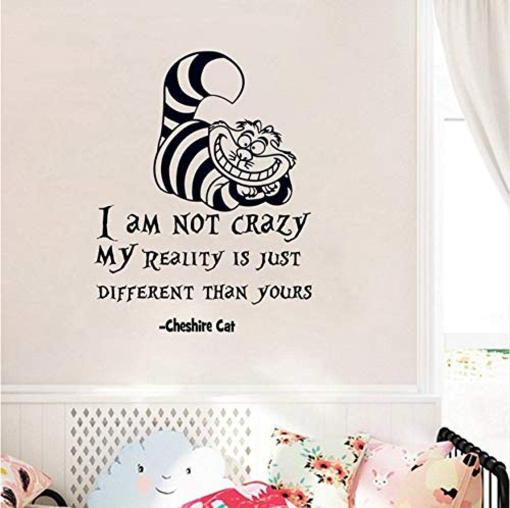 Wyfcl Black Alice In Wonderland Wall Sticker Quote Cheshire Cat I'm Not Crazy Wall Decal Living Room Bedroom Wall Decoration Mural Removable Vinyl 57 * 44 Cm