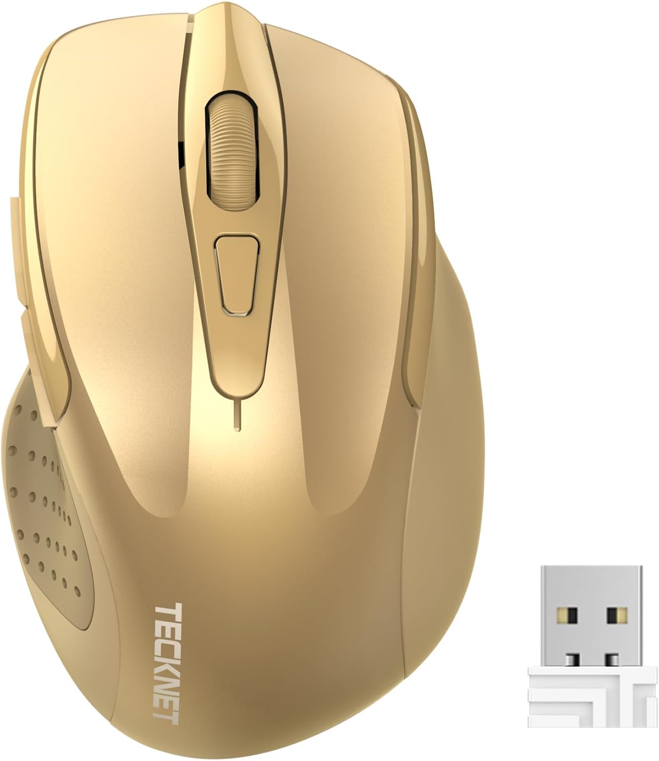 TECKNET Wireless Mouse, 2.4GHz Ergonomic Computer Mouse, Portable Cordless Mice, Mouse for Laptop, 6 Buttons USB Mouse for Chromebook, Ergo Grip, 24 Months Battery - Gold