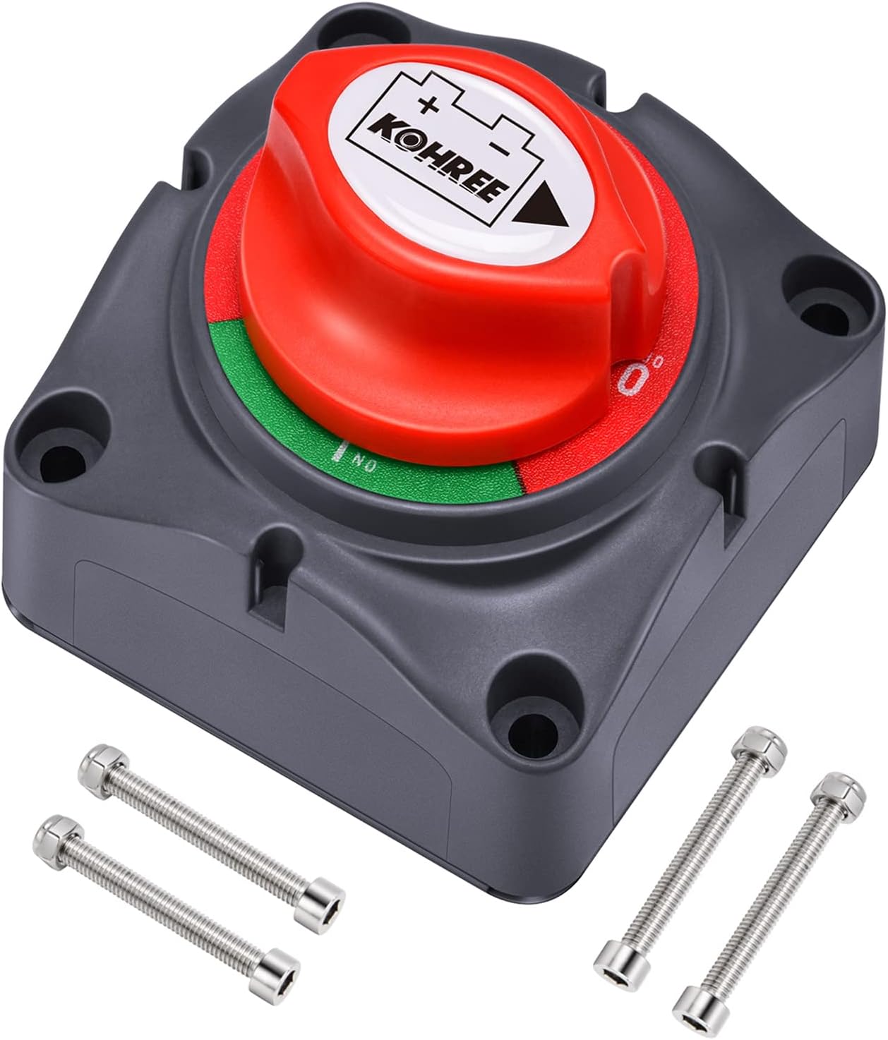 Kohree Battery Disconnect Switch 12V-48V, 2 Way Isolator Power Cut Off Master Waterproof Marine for RV, ATV, Car, Boat, with 4 Mounting Bolts, 275 Amps, (On/Off), Black