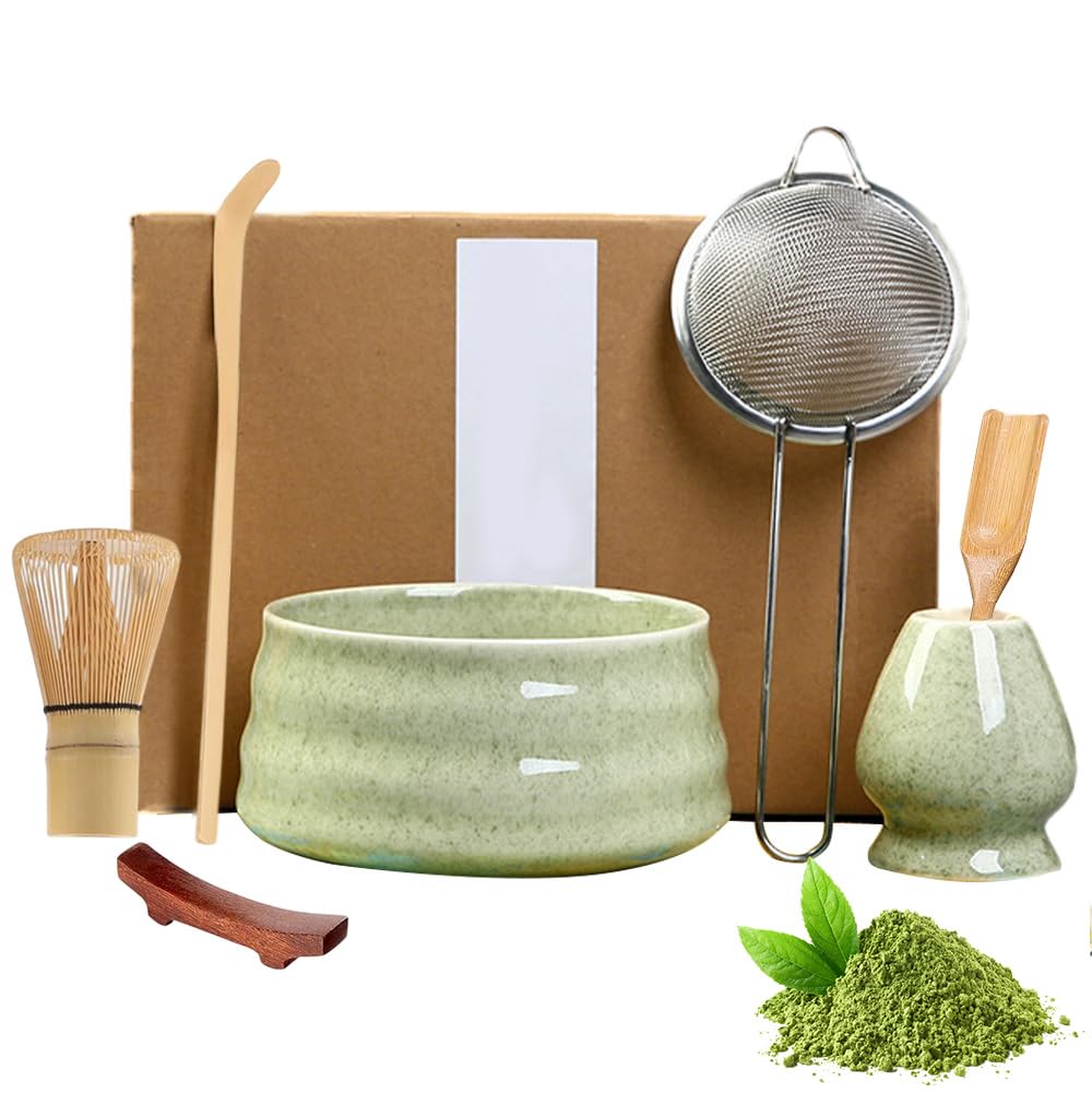 Matcha Whisk Set, 7 Matcha Tea Set, Complete Matcha Making Kit Includes Ceramic Matcha Bowl and Whisk Holder, Bamboo Whisk, Sifter, Scoop, Spoon, Scoop Rest, Gift for Beginners and Enthusiasts