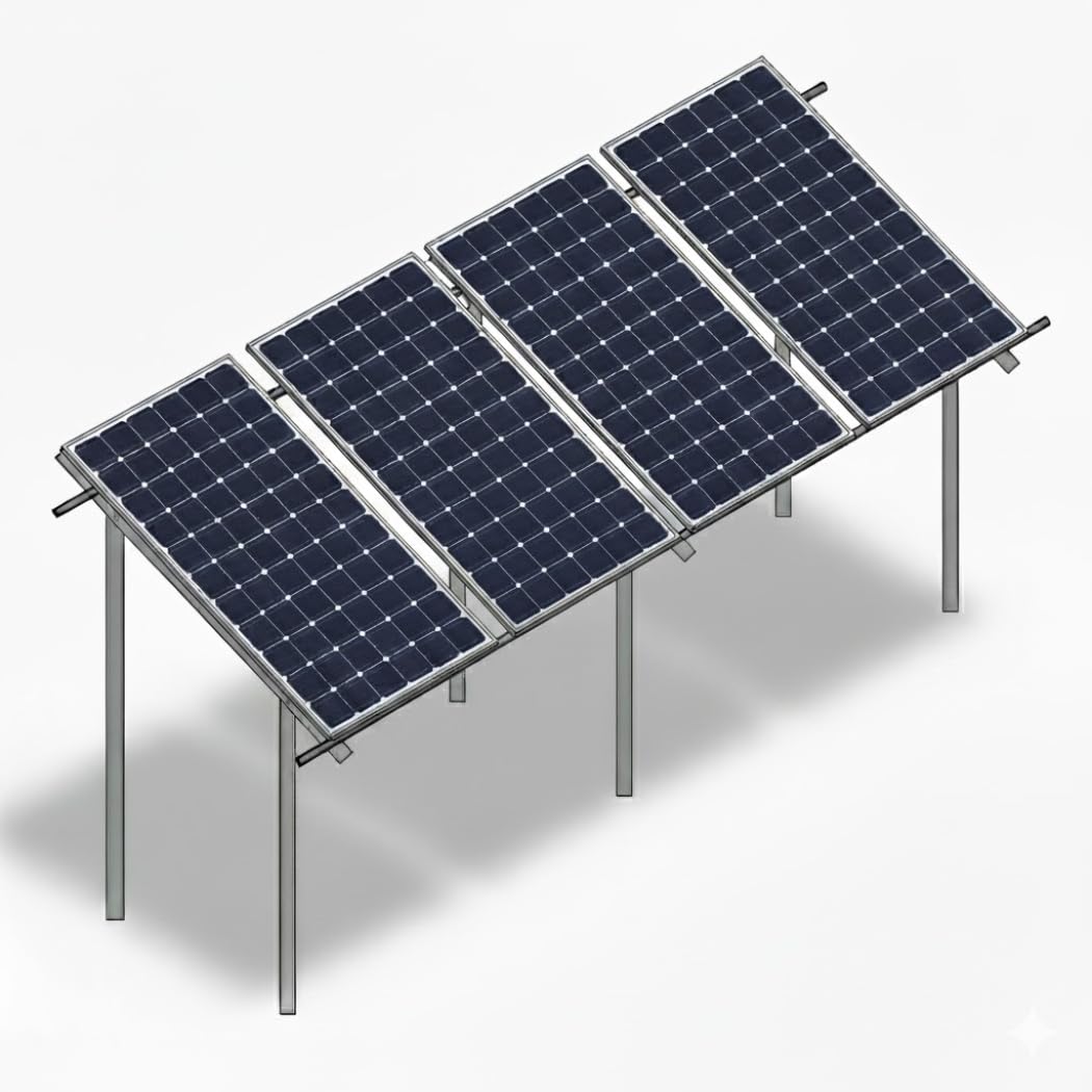 High Rise Solar Panel Stand for 4 Bifacial top-con n-Type Panels | 7feet Back & 5.5Ft Front | Gi Structure Set with Clamp Bracket Mounting-image-43