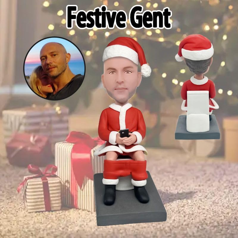 Cabeza Bobblehead personalizada de Navidad, hombre en traje rojo, figuras de cabeza Bobble Head, escultura personalizada hecha a mano para hombre