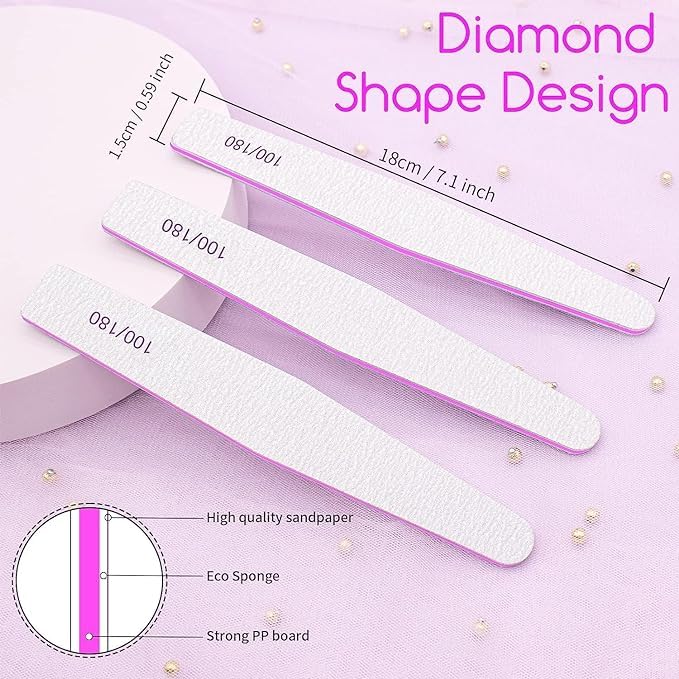 Sminakh 12 Pcs Nail Buffer Hard Buffer For Nail Art 100/180 Grit Double-Sided Emery Board Manicure Tools for Home Salon Hard Buffer 2