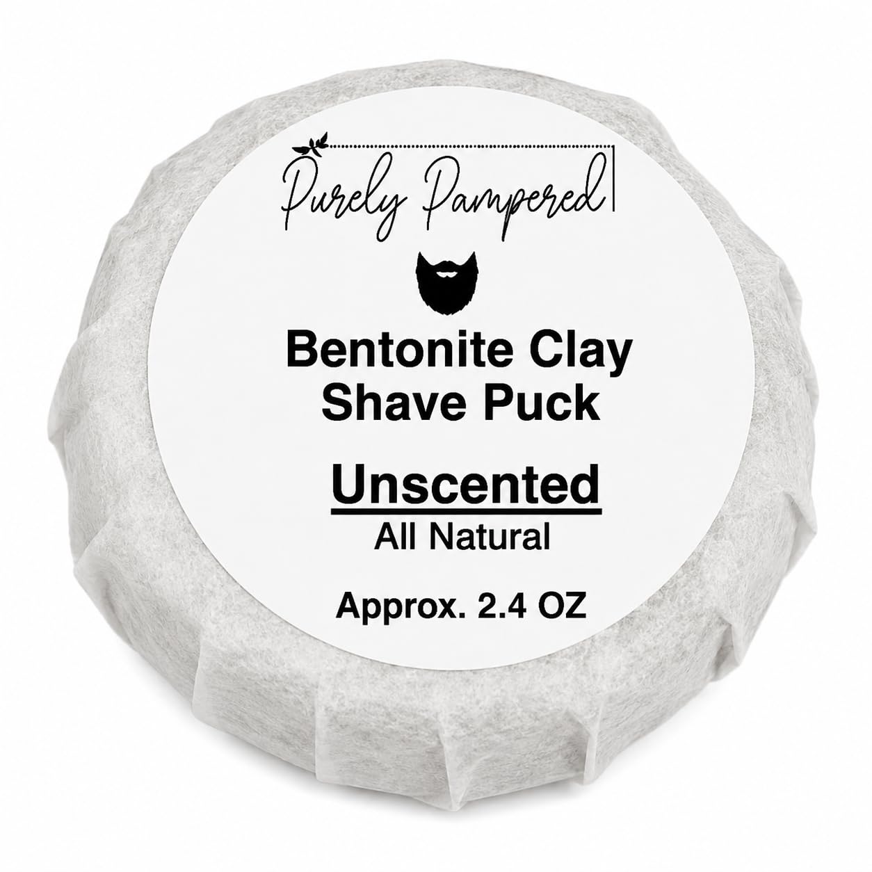 Purely Pampered Bentonite Clay Shaving Puck for Men, All Natural, with Shea Butter Soap Base and Castor Oil (Unscented)
