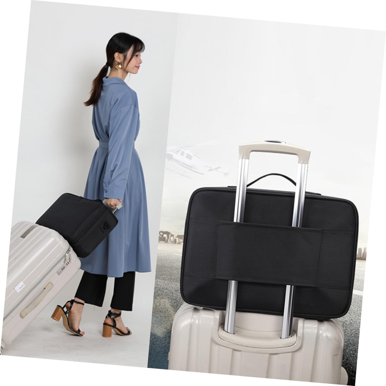 Borsa Trucchi Make Up Nera in Oxford Manico e Scomparti | Portatile da Viaggio, Design a Griglia, Struttura per Riporre Cosmetici in Modo Ordinato