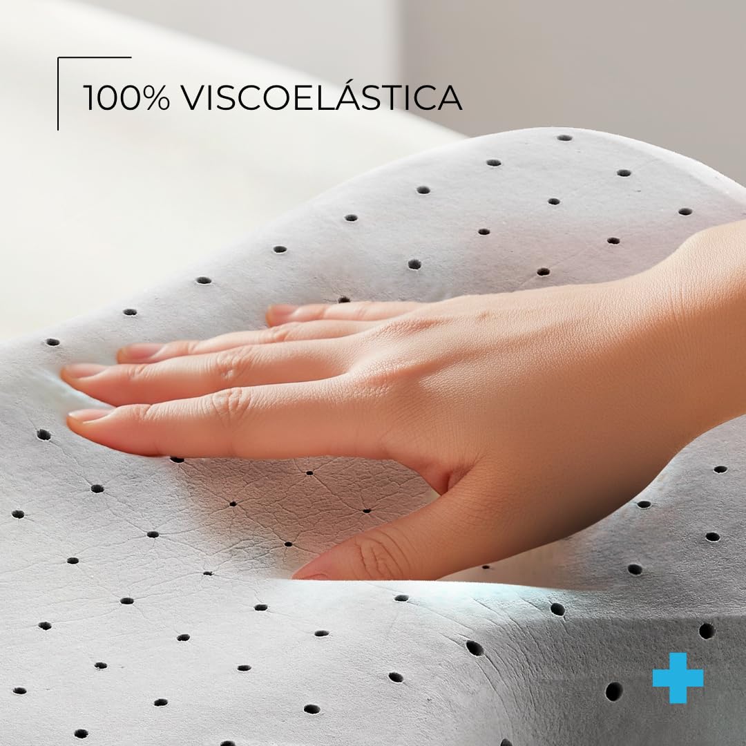Almohada Arco Cervical Viscoelástica Antidolores con Núcleo de Carbono, Funda de Bambú, 57x39x12 cm