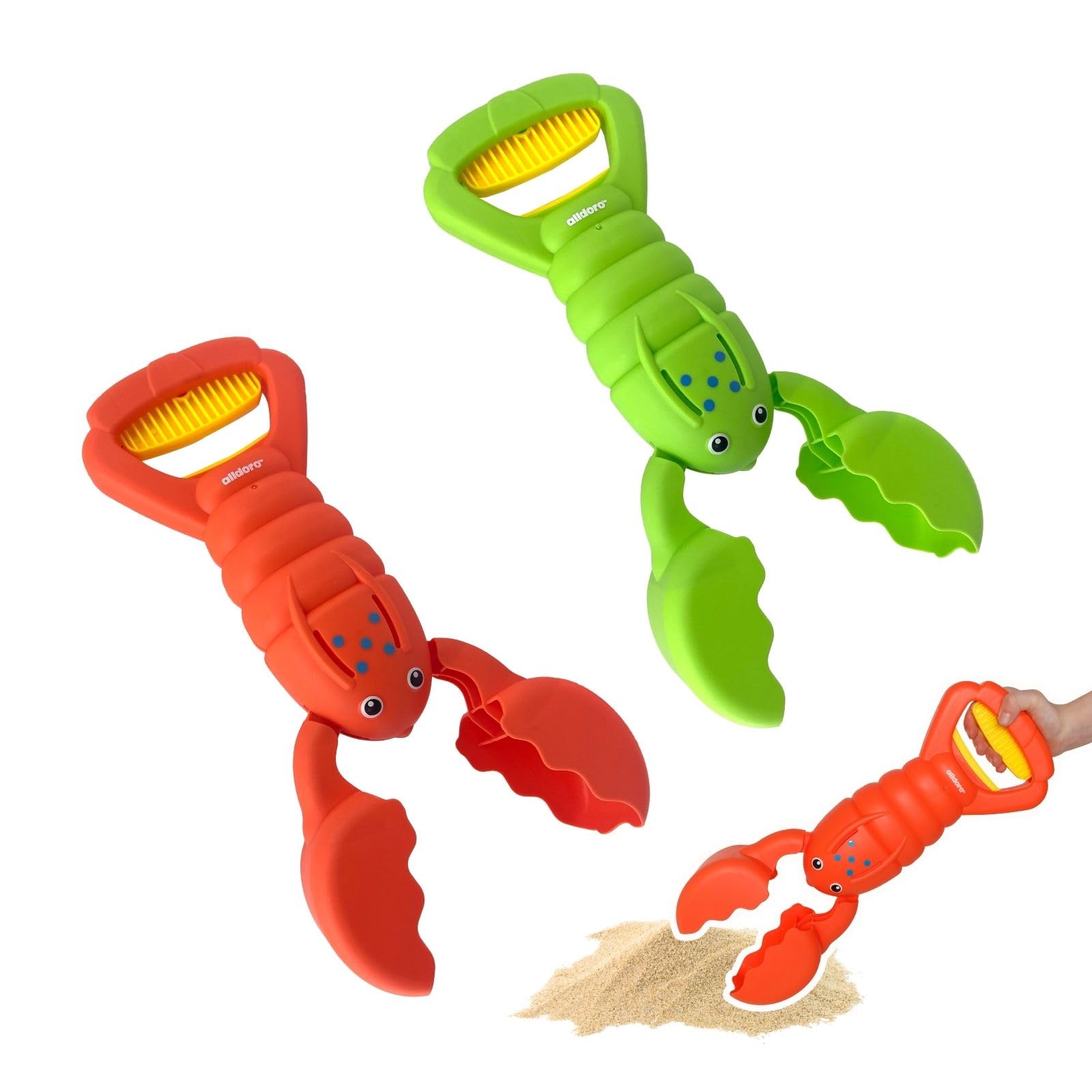 alldoro 68720 Sandgreifer Hummer 2er Set rot & grün, robustes Sandspielzeug für Kinder, Sandkasten-Krabbe, leicht & einhändig bedienbar, 34 cm