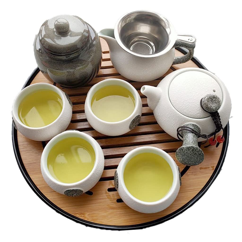 Plateau à thé Chinois Gongfu avec Stockage d'eau pour Service à thé Kungfu Chinois, Comprend 1 boîte à thé, 4 Tasses à thé et 1 Plateau à thé (Noir A)