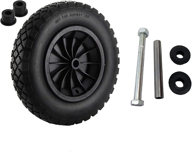 KetoPlastics PU 14" Puncture Proof Solid Industrial Wheelbarrow Wheel Tyre 3.5-8 Light Weight BLACK + 130MM AXLE SET