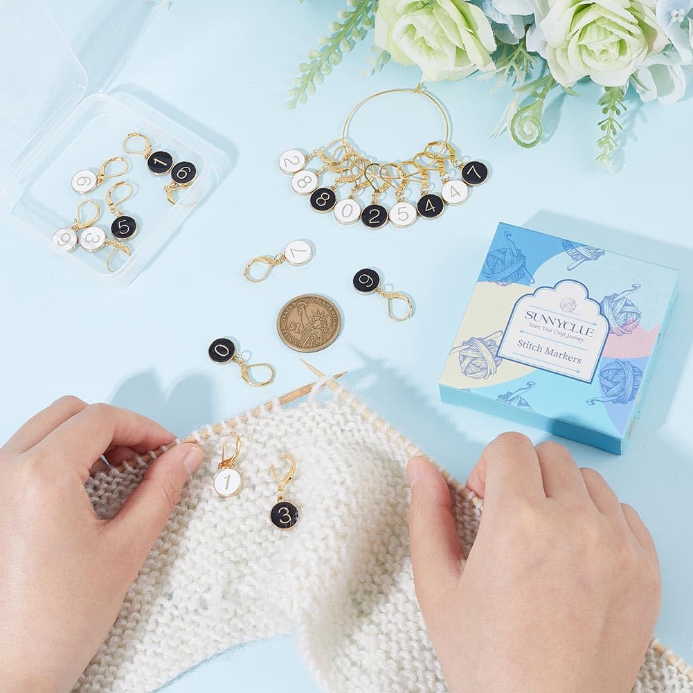 SUNNYCLUE 1 Box 20Pcs Number 1~9 Stitch Markers Charms Crochet Enamel Cute Removable Clip on Leverback Clasp Charm Locking Metal Knitting Markers for Weaving Sewing Knit Quilting DIY Zipper Pull image 3