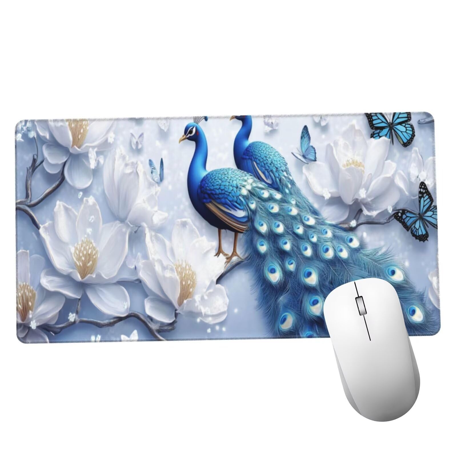 Biała podkładka pod mysz XXL paw mata na biurko 1600 x 800 x 3 mm zmywalna podkładka do gier na laptopa, z antypoślizgową gumową podkładką dla graczy, PC, pracowników biurowych Y511