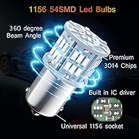 Vista 4 de Bombilla 1156 Luz de Marcha Atrás, Bombillas Led 1141 1003 7506 BA15S, 12V-24V 54SMD Usadas para Luces de Marcha Atrás de Camión y Carro, Luces