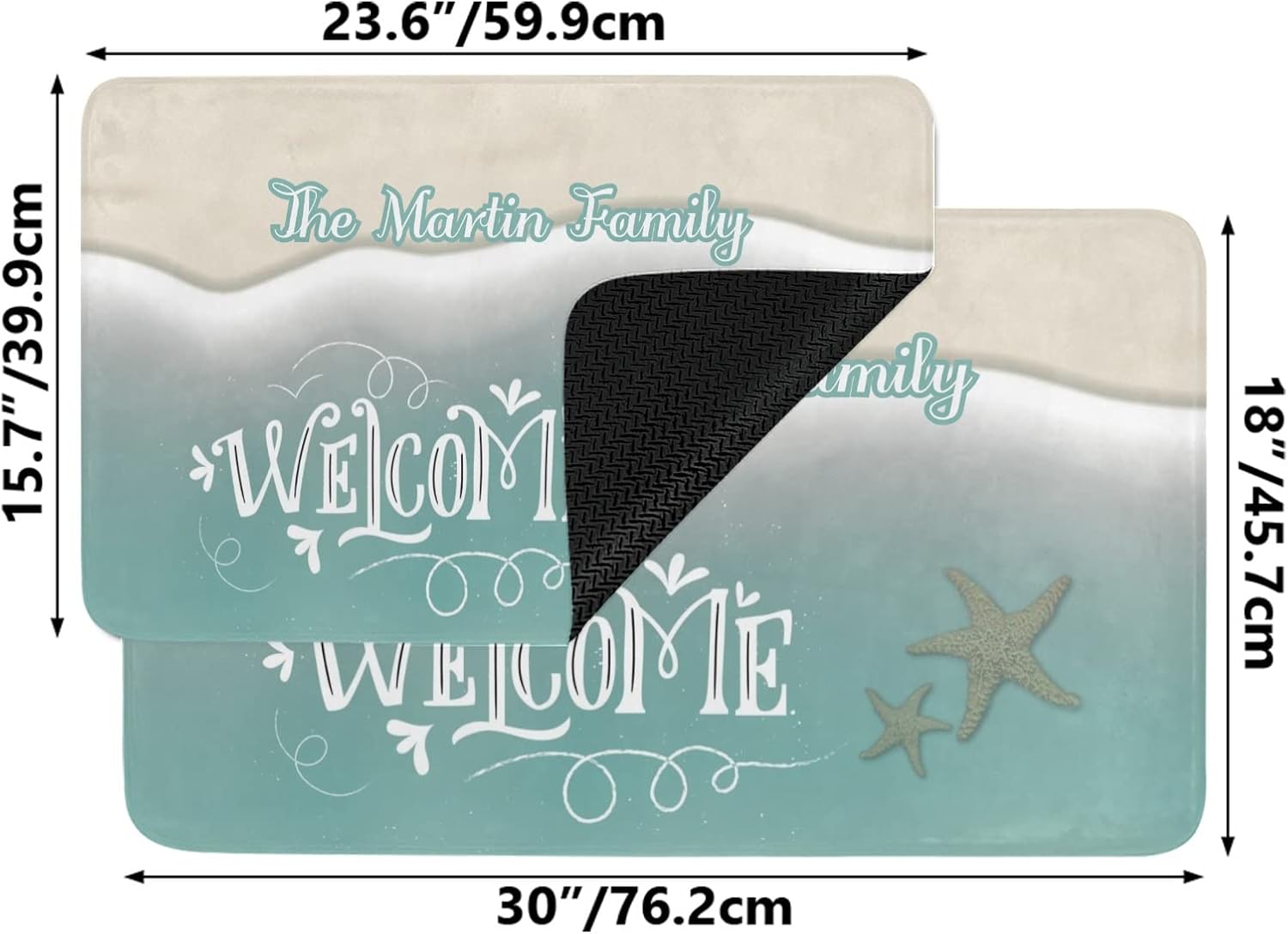 Starfish in Ocean Personalized Doormat Text Name Custom Indoor Outdoor Pet Mat Entrance Rugs Home Decor Welcome Door Mats 30 x 18 Inch