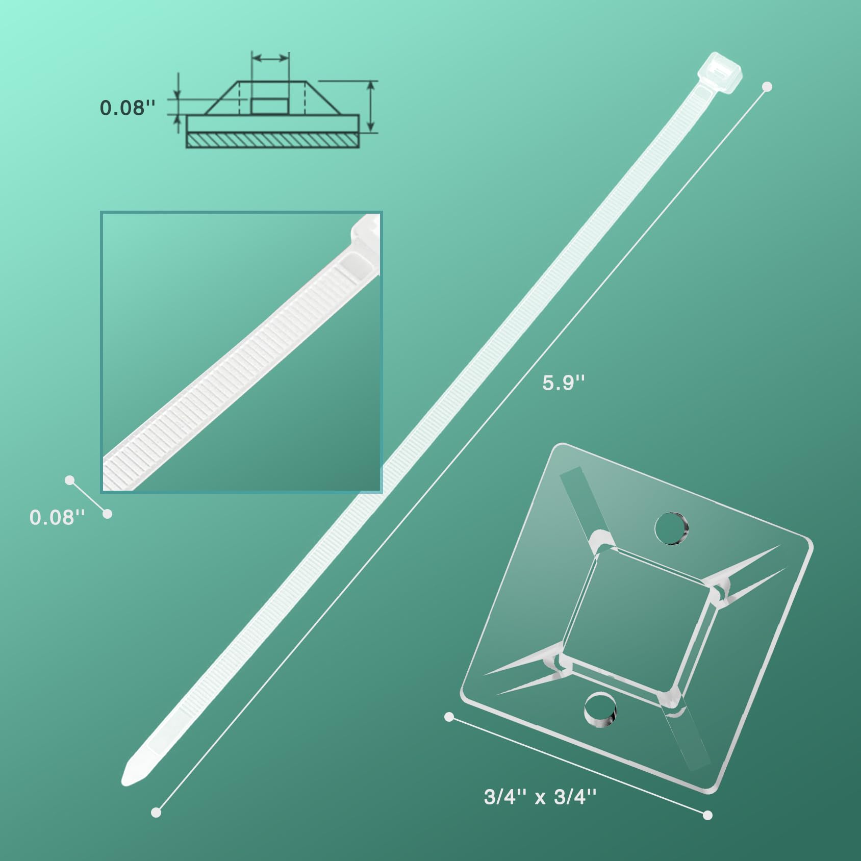 Kanemc - Bridas para cables (240 unidades, 120 unidades, 15 cm, 120 unidades, 1,9 cm, 15 cm, 120 soportes para cables adhesivos de 1,9 cm, cierres autobloqueantes de nylon para