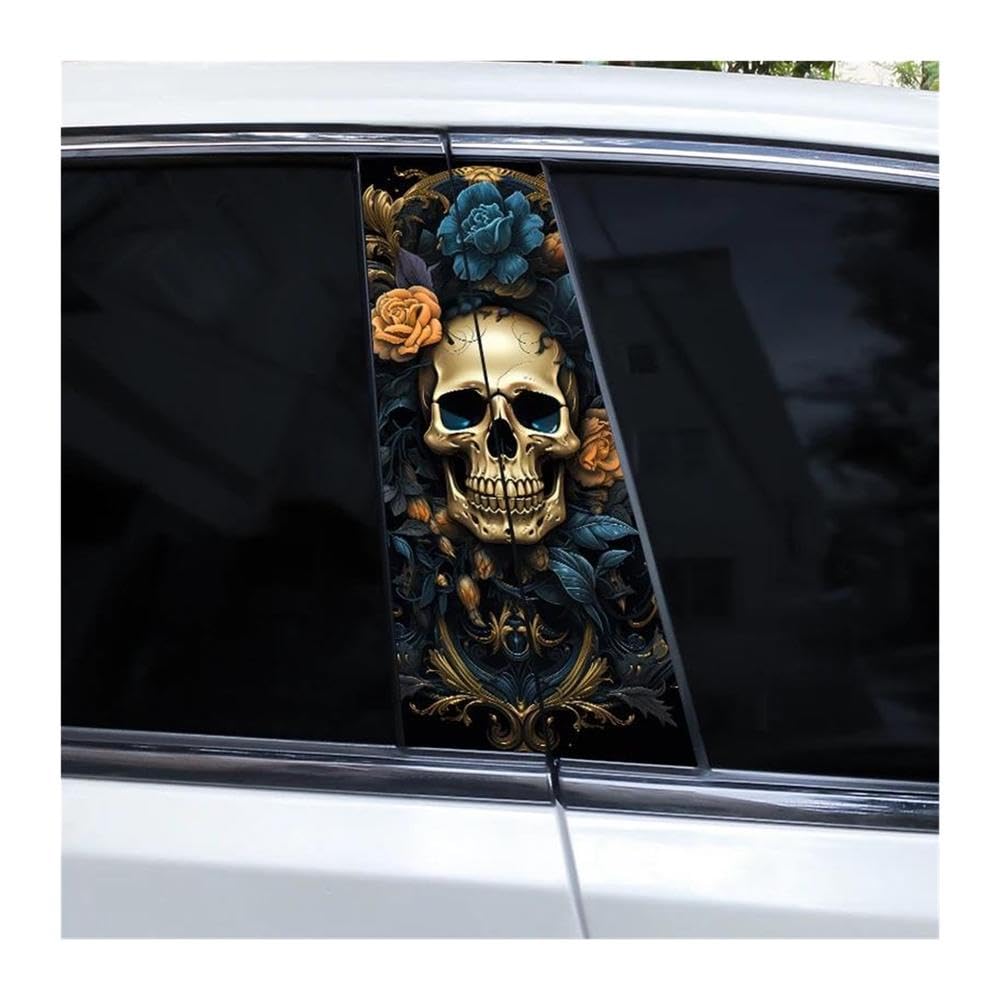 Decorative Items 2pcs Car B-Pillars Sticker Flame Rose Skull Sticker Car Door Pillar Sticker DIY(G)