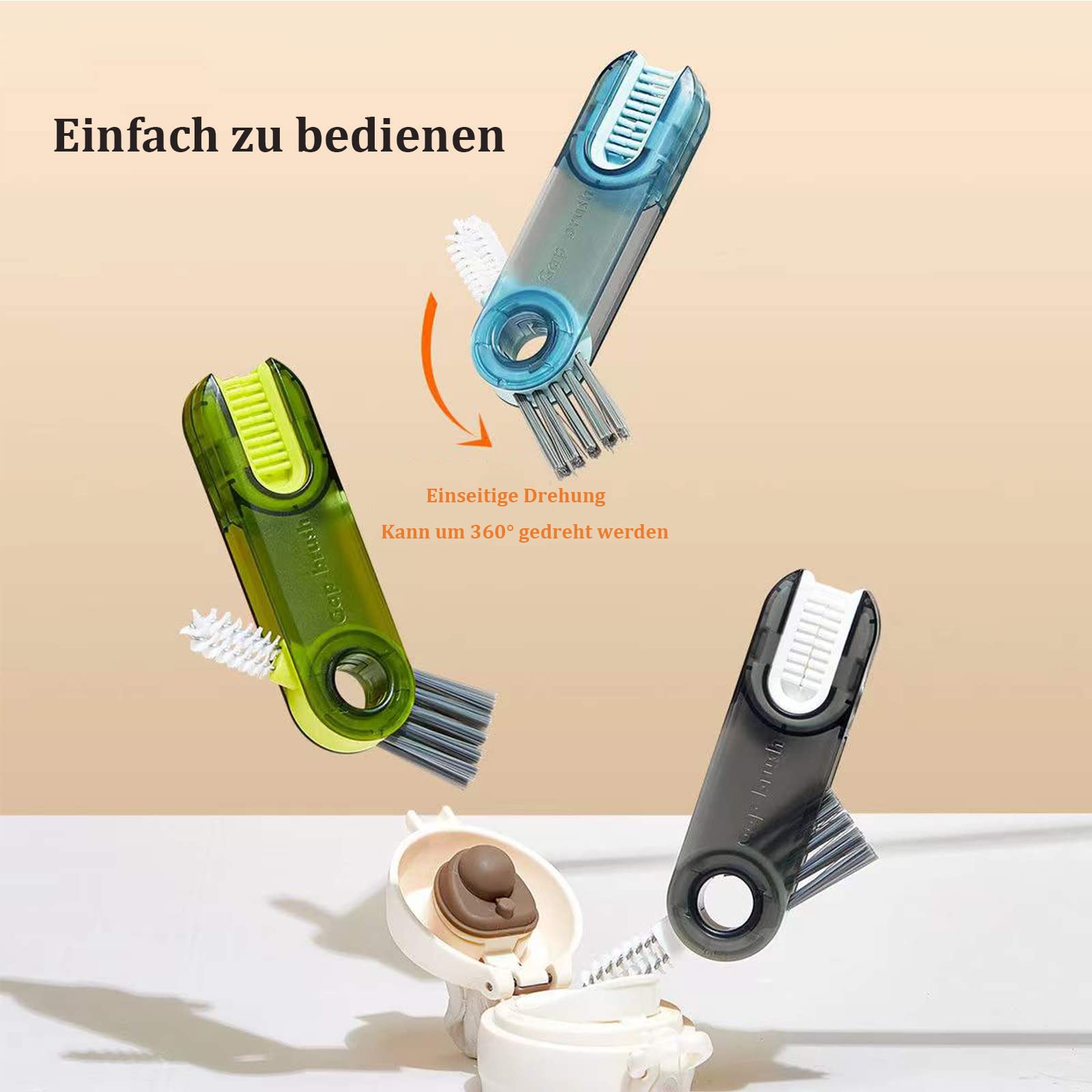 ENLACE 3-in-1 Spaltbürsten Set - Reinigungsbürste Für Flaschen & Becher