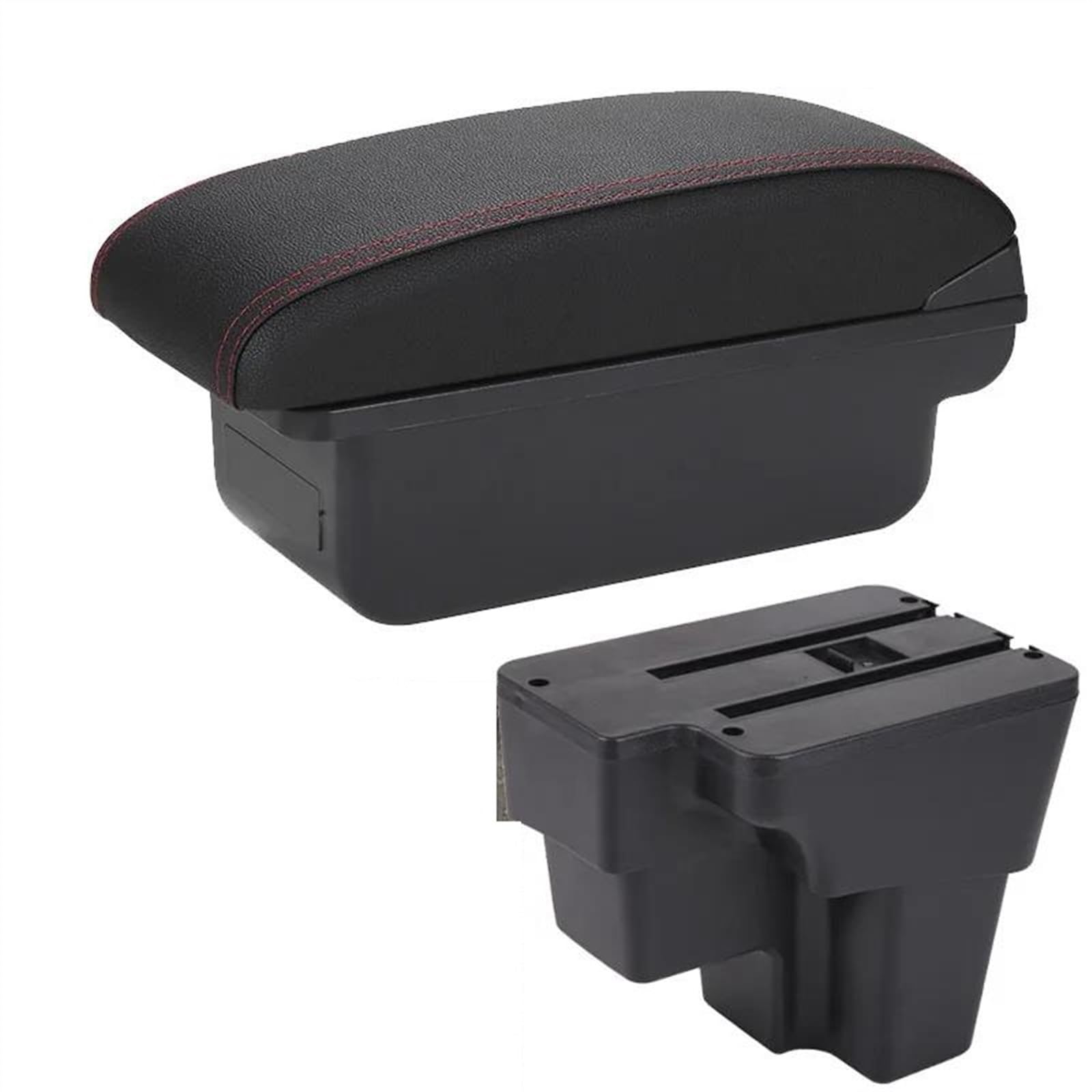 NOHEEU Car Armrest Europe South Retrofit Parts Storage Box Accessories For STONIC For Cerato For RIO 2015-2022(C1 Black red NO USB)