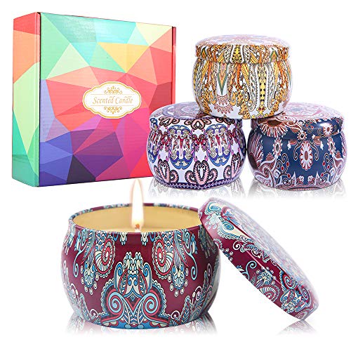 duoledaeu Candele Profumate Regalo Cera di Soia Naturale, Aromatiche Candele Set Regalo per Donna, per La Decorazione di Aromaterapia La Festa Compleanno, 4pack