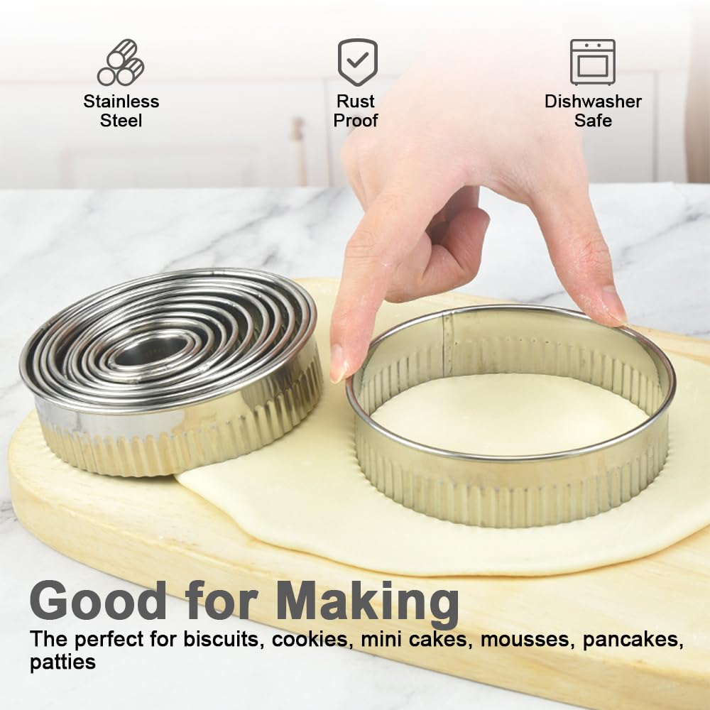 Set 12 Coppapasta Rotondi In Acciaio Inox | Formine Per Biscotti Da 2.6 A 11.5 Cm Con Contenitore - Foto 7