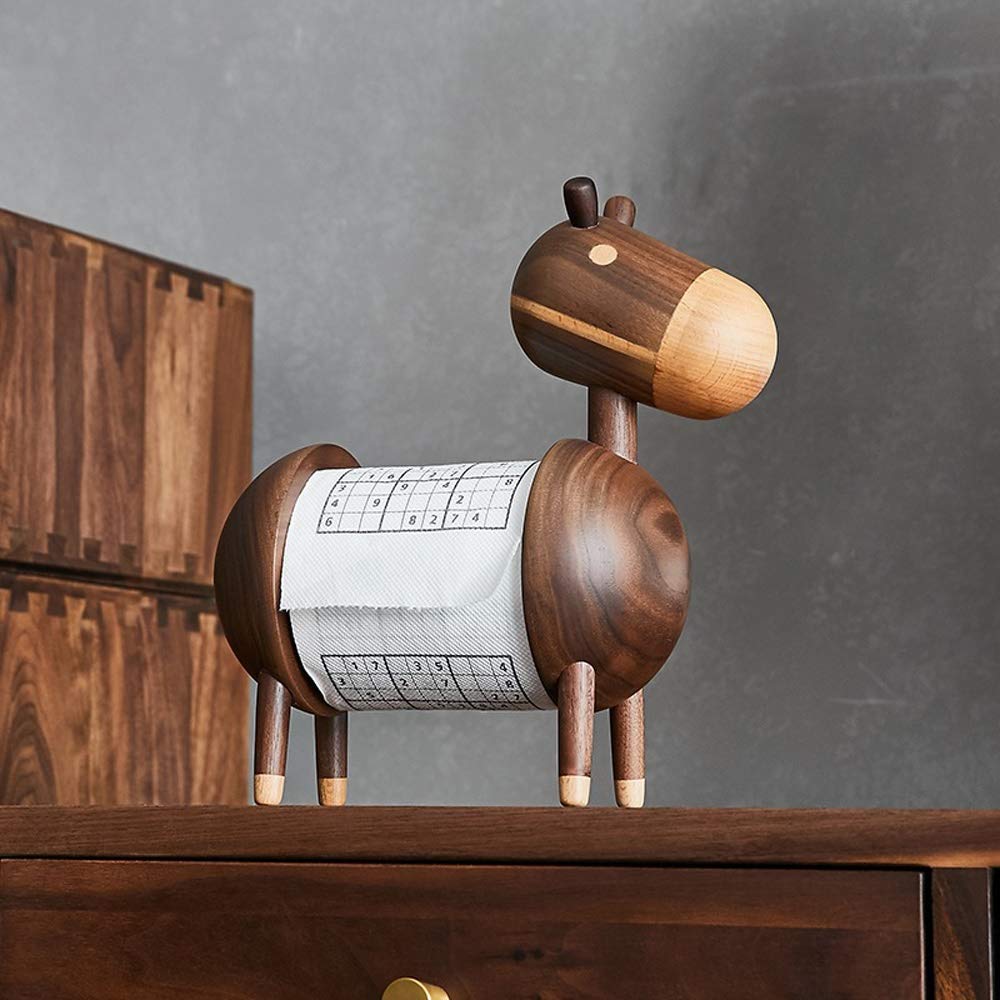 HAOTINGCartoon Little Donkey Toilet Paper Roll Holder Stand Solid Wood Household Toilet Paper Dispenser Adjustable Length 9-11cm -Home Hotel Office Shop Restaurant Decoration,Box Holders