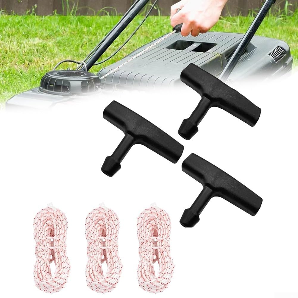 For Small Engine Pull Cord Kit 3-Pack with 10ft Rope and Ergonomic Handle for Use with Chainsaws Generators Lawn Mowers