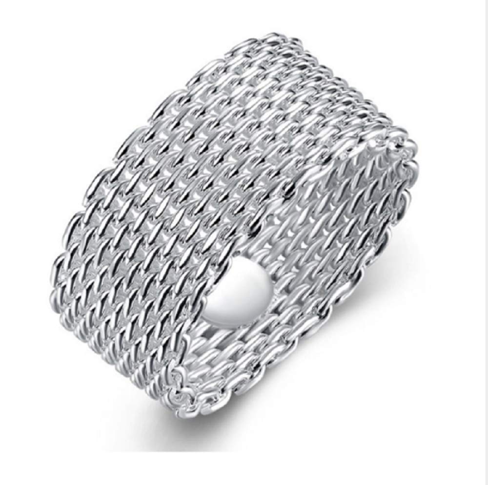 Wenbin 925 Sterling Silver Gold-Plated Fashion Wide Korean Woven mesh Ring Fashion Ladies Stainless Steel Ring Wedding Ring Size6-10