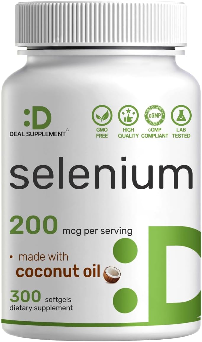 DEAL Supplement Selenium for Women & Men 200mcg Per Serving, 300 Softgels