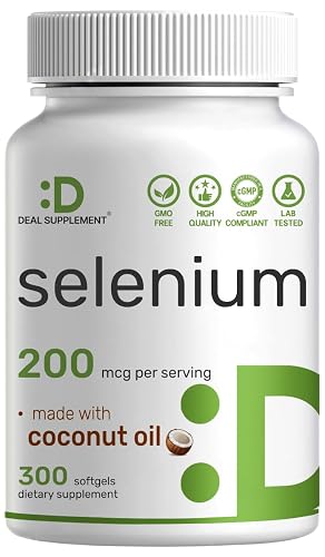 DEAL Supplement Selenium for Women & Men 200mcg Per Serving, 300 Softgels | Thyroid Support* | L-Selenomethionine Form | Made with Coconut Oil | Non-GMO, Gluten Free