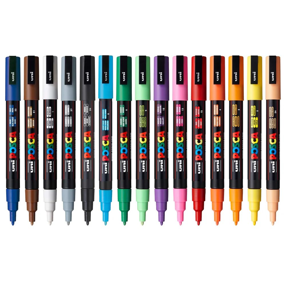 uni-ball Posca 3M 0.9-1.3mm Bullet Shaped Markers (16 Colors, 16 Pcs), Multicolor-image-2
