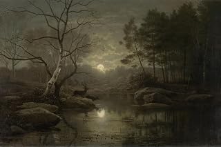 ART.COM Wall Art Print Forest Landscape by Moonlight by Georg Eduard Otto Saal, 36" x 24"