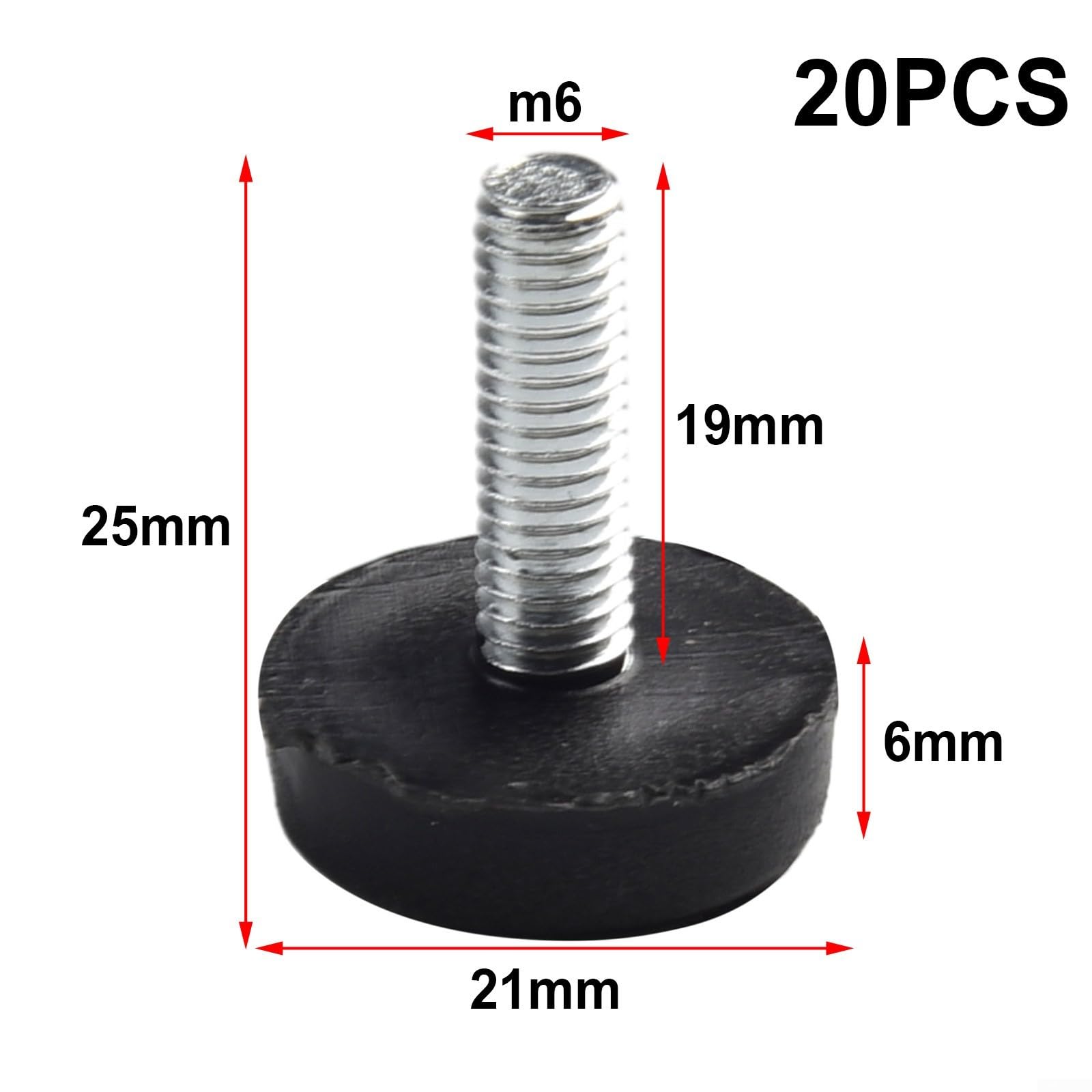 Zoegneer 20Pcs livellamento piede vite su piedi regolabili piedi piedi regolabili tavolo e sedia piedi metallo e plastica M6