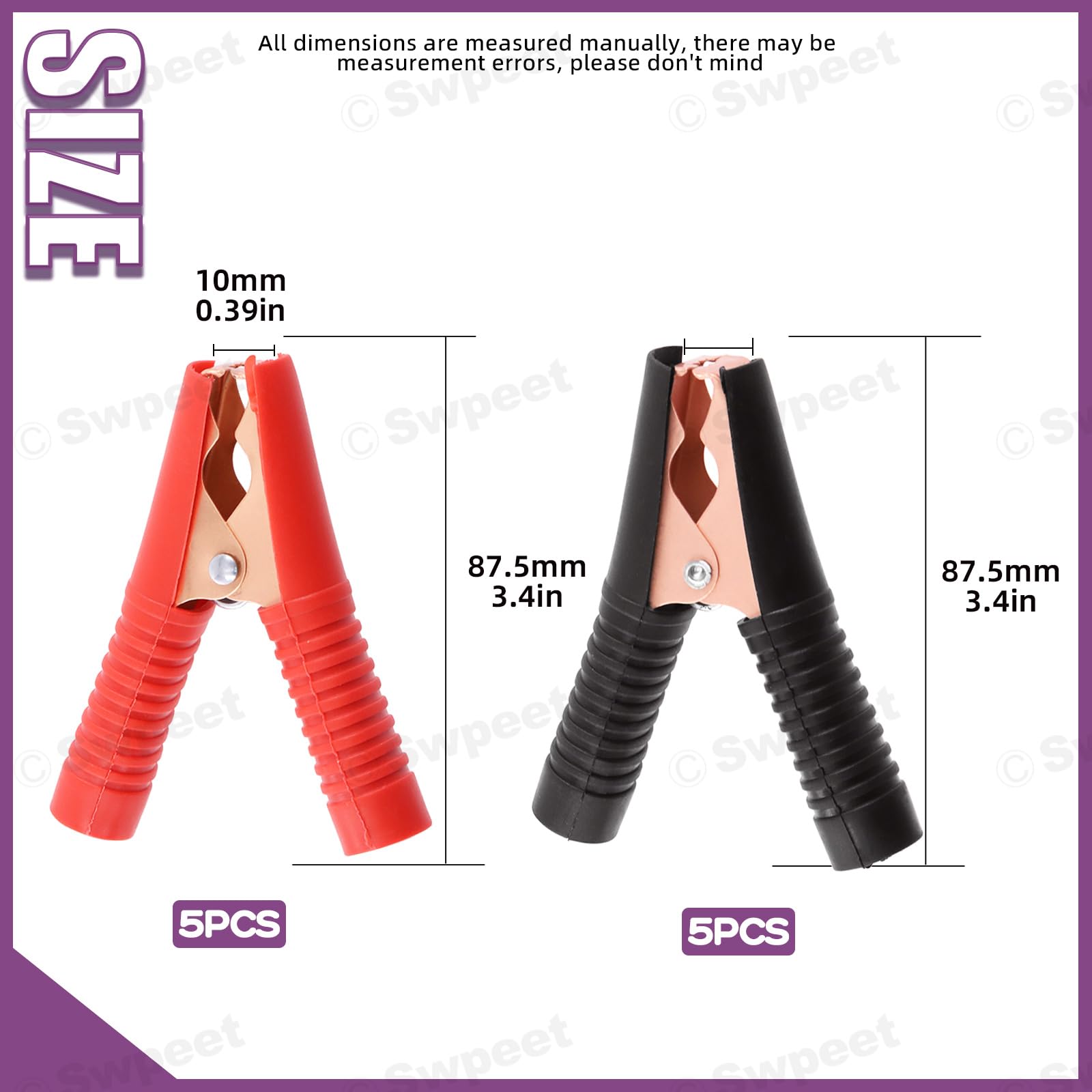 Swpeet 10 piezas de clip de cocodrilo de prueba de batería automotriz 100a, clip de cocodrilo pesado eléctrico duradero, para cargar clip de prueba eléctrico de batería de camión, clip de cocodrilo