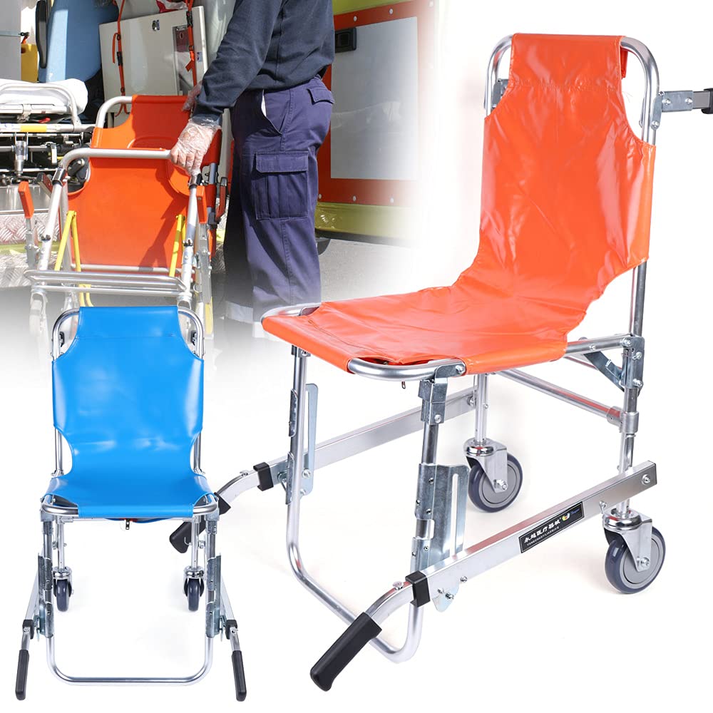 EMS krzesło schodowe, do noszenia ze stopu aluminium, 2 koła, obciążenie 159 kg, z regulowanym paskiem, krzesło awaryjne dla seniorów, pacjentów, sparaliżowanych (żółte)