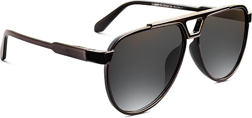 DURER Aviator Sunglasses, Black Frame, Gradient Grey Lenses, Metal Trim