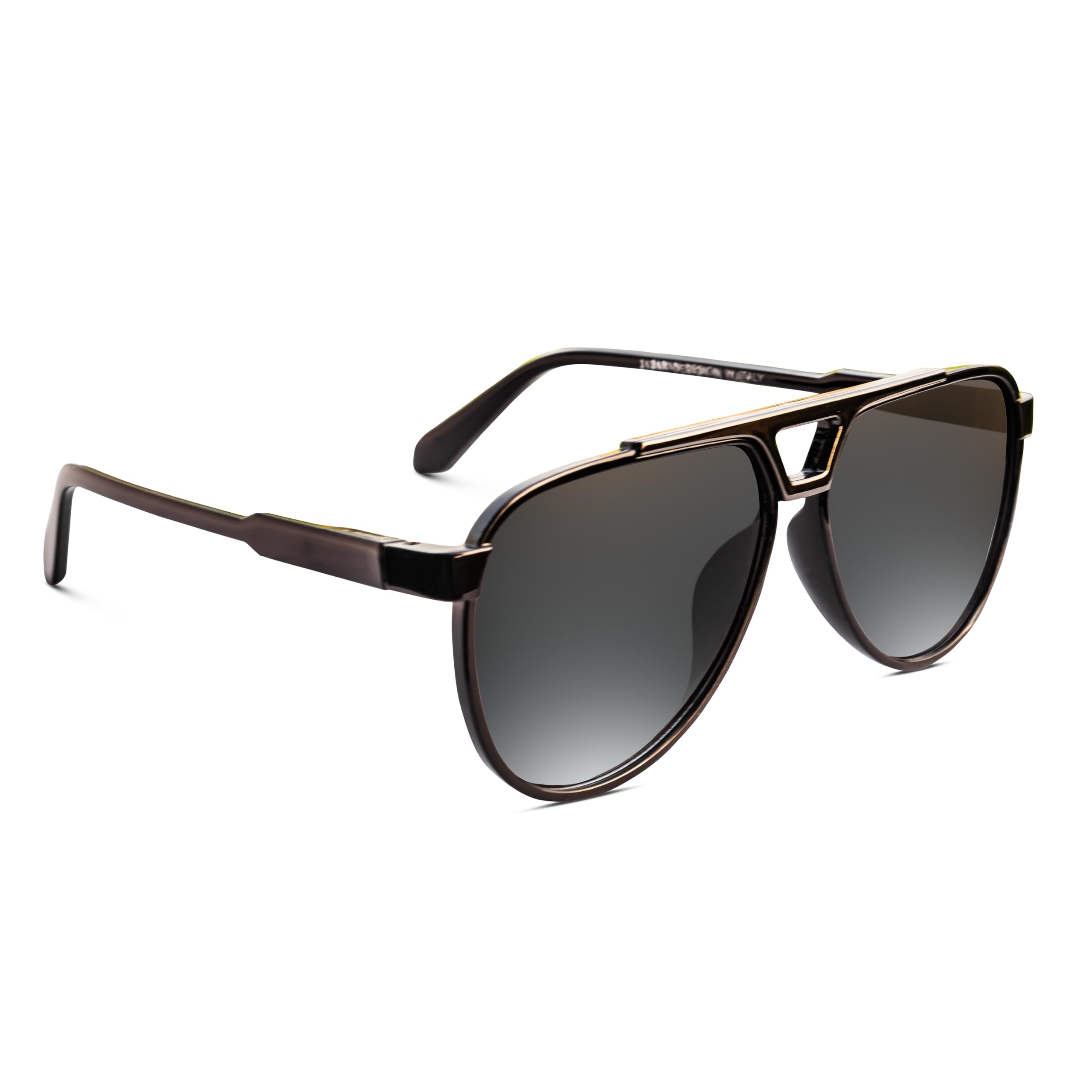 Aviator Sunglasses, Black Frame, Gradient Grey Lenses, Metal Trim-image-28